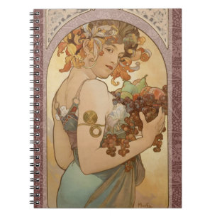 Alphonse Mucha Fruit Art Nouveau Vintage Maiden Notebook