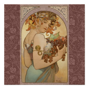 Alphonse Mucha Fruit Art Nouveau Vintage Maiden Poster