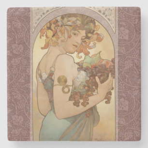 Alphonse Mucha Fruit Art Nouveau Vintage Maiden Stone Coaster