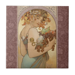 Alphonse Mucha Fruit Art Nouveau Vintage Maiden Tile