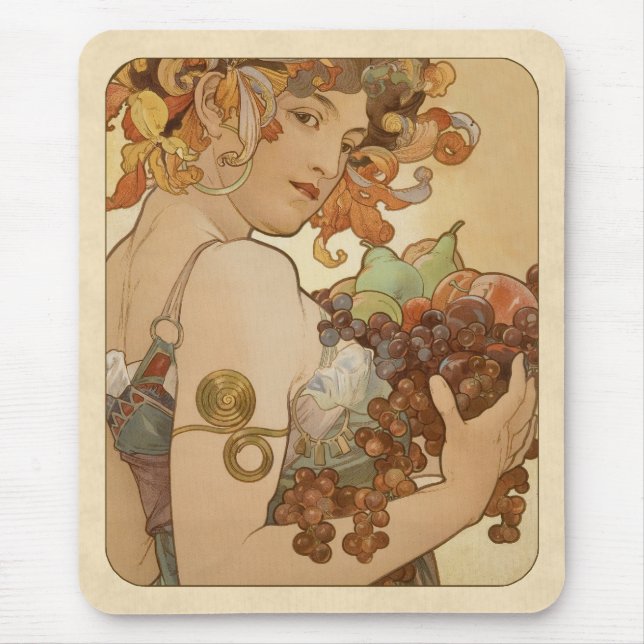 Alphonse Mucha Fruit CC0160 Art Nouveau Mouse Mat (Front)