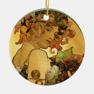 Alphonse Mucha Fruit Painting Ceramic Tree Decoration