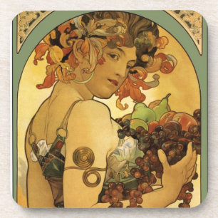 Alphonse Mucha Fruit Painting Coaster
