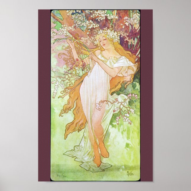 Alphonse Mucha Girl In Garden Art Nouveau Print (Front)