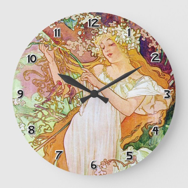 Alphonse Mucha Girl In Garden Large Clock (Front)