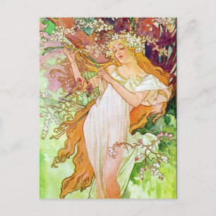 Alphonse Mucha Girl In Garden Postcard
