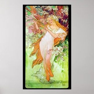Alphonse Mucha Girl In Garden Poster