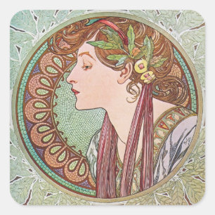 Alphonse Mucha Goddess Art Square Sticker