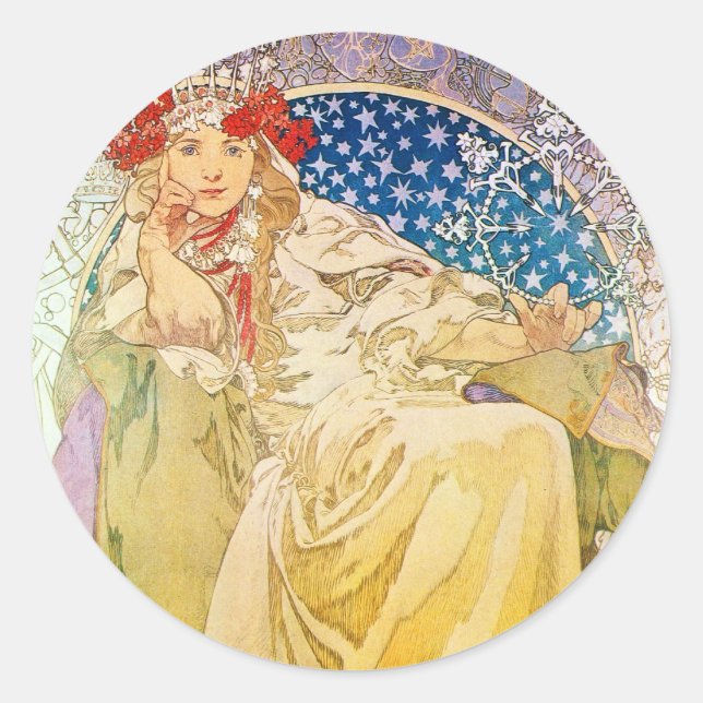 Alphonse Mucha Goddess Classic Round Sticker (Front)