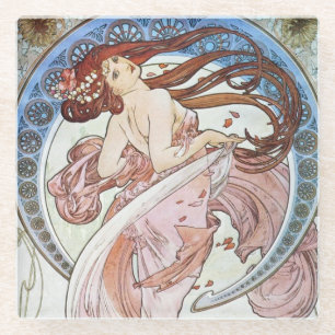 Alphonse Mucha Goddess Glass Coaster
