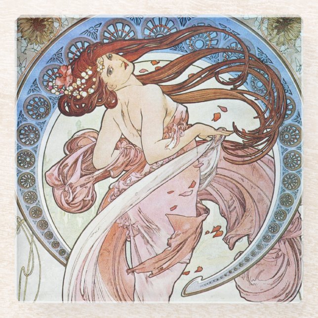 Alphonse Mucha Goddess Glass Coaster (Front)