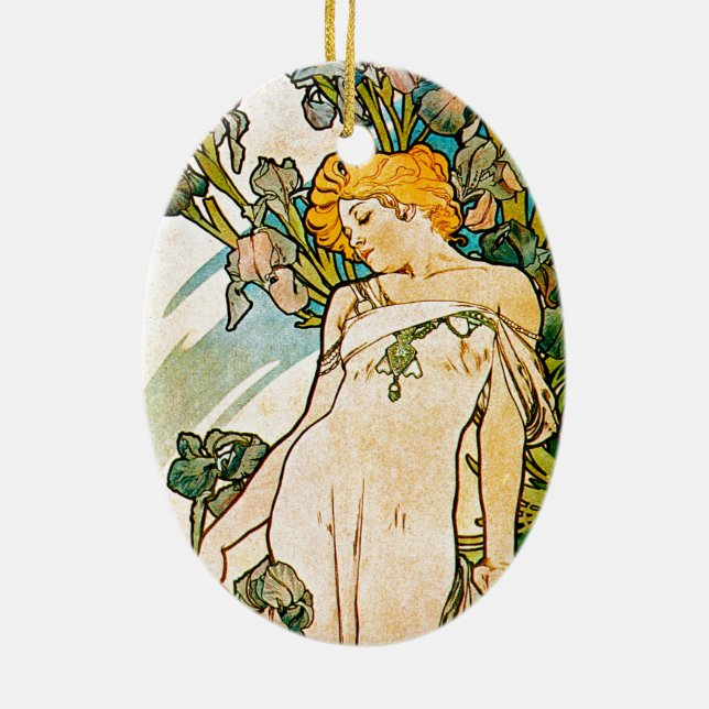 Alphonse Mucha - Iris WB Ceramic Tree Decoration (Back)