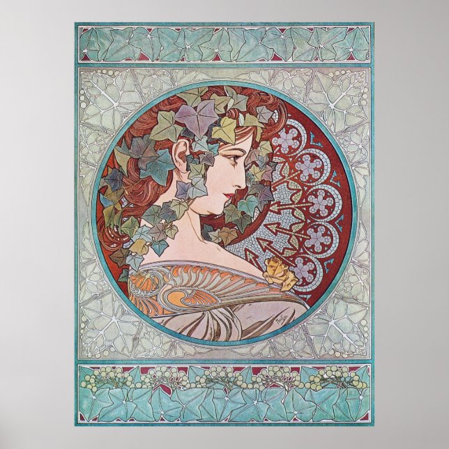 Alphonse Mucha Ivy Art Nouveau Poster Print (Front)