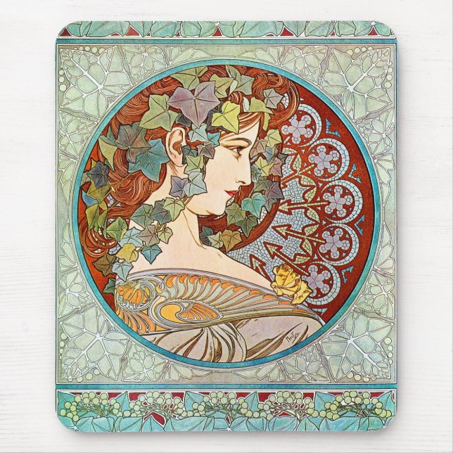 Alphonse Mucha Ivy Mouse Mat (Front)