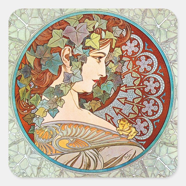 Alphonse Mucha Ivy Square Sticker (Front)