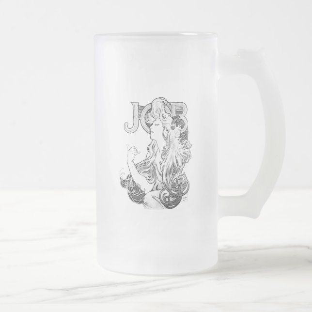 Alphonse Mucha JOB ISOGS Frosted Glass Beer Mug (Right)