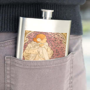 Alphonse Mucha La Dame Aux Camelias: Art Nouveau Hip Flask