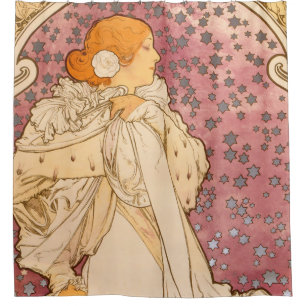 Alphonse Mucha La Dame Aux Camelias: Art Nouveau Shower Curtain