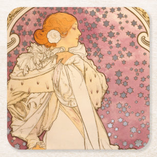 Alphonse Mucha La Dame Aux Camelias: Art Nouveau Square Paper Coaster