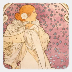 Alphonse Mucha La Dame Aux Camelias: Art Nouveau Square Sticker