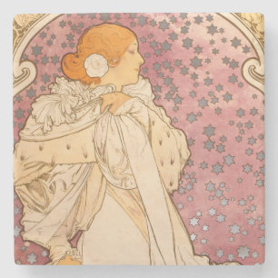 Alphonse Mucha La Dame Aux Camelias: Art Nouveau Stone Coaster