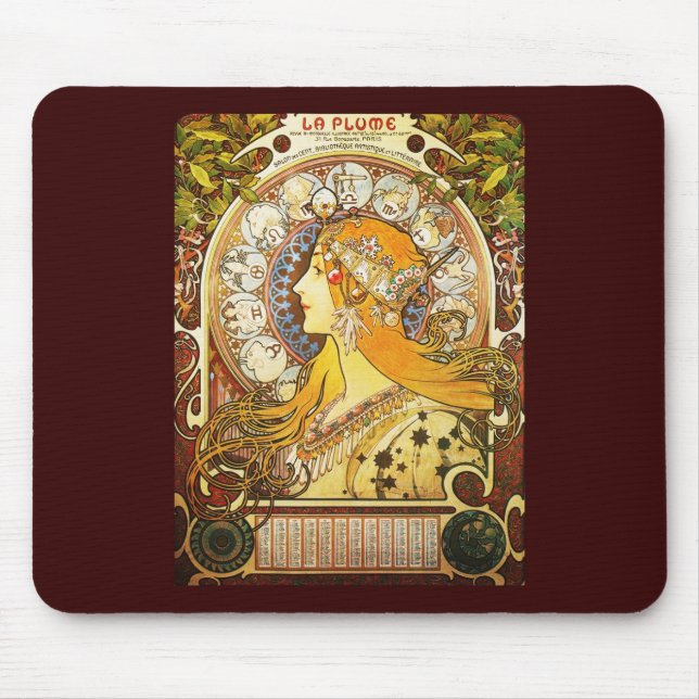 Alphonse Mucha La Plume Mouse Mat (Front)