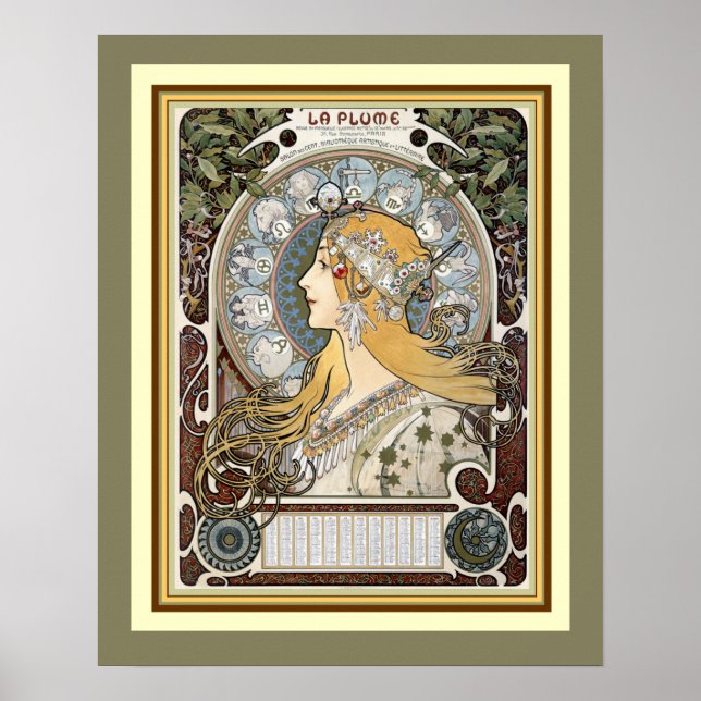 Alphonse Mucha "La Plume" Poster 16 x 20 (Front)