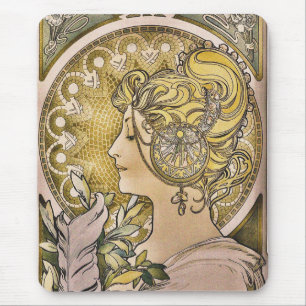 Alphonse Mucha, La Plume Pretty Girl Mouse Mat