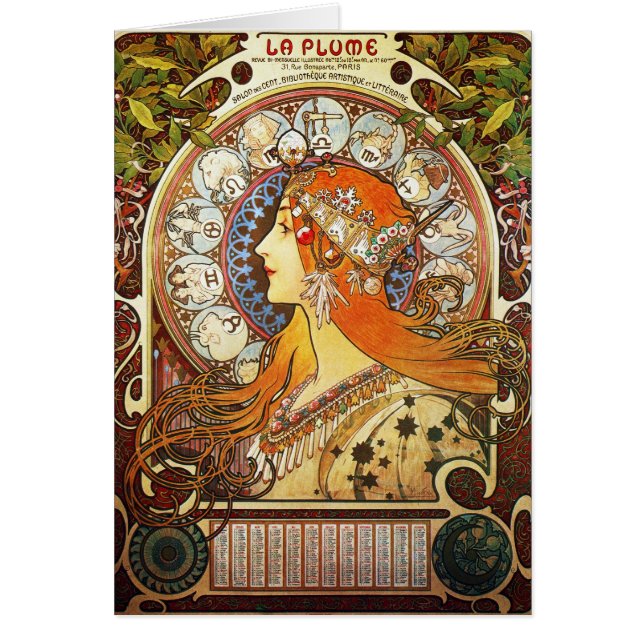Alphonse Mucha La Plume Zodiac Art Nouveau Vintage (Front)