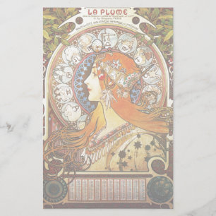 Alphonse Mucha La Plume Zodiac Art Nouveau Vintage Stationery