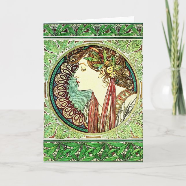 Alphonse Mucha Laurel Greeting Card (Front)