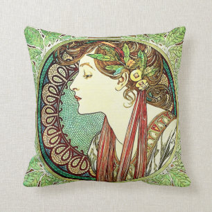 Alphonse Mucha Laurel Pillow