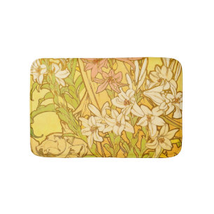 Alphonse Mucha Lily Flowers Pattern: Art Nouveau  Bath Mat