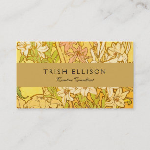 Alphonse Mucha Lily Flowers Pattern: Art Nouveau  Business Card