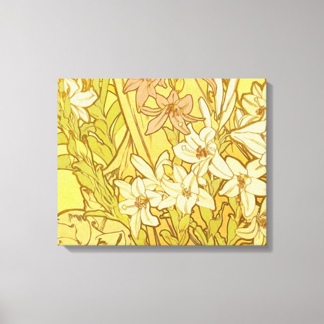 Alphonse Mucha Lily Flowers Pattern: Art Nouveau  Canvas Print (Front)