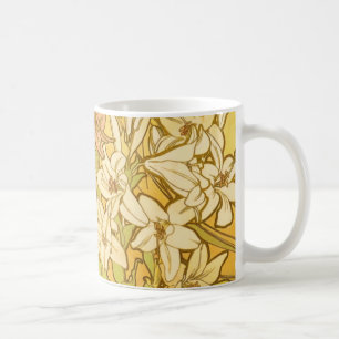 Alphonse Mucha Lily Flowers Pattern: Art Nouveau  Coffee Mug