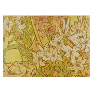 Alphonse Mucha Lily Flowers Pattern: Art Nouveau  Cutting Board