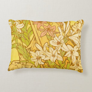 Alphonse Mucha Lily Flowers Pattern: Art Nouveau  Decorative Cushion
