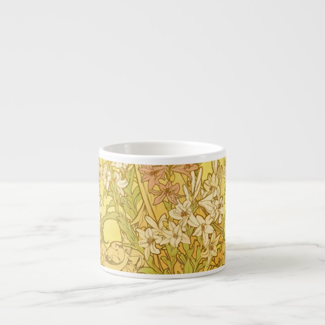 Alphonse Mucha Lily Flowers Pattern: Art Nouveau  Espresso Cup (Front)