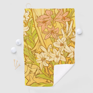 Alphonse Mucha Lily Flowers Pattern: Art Nouveau  Golf Towel