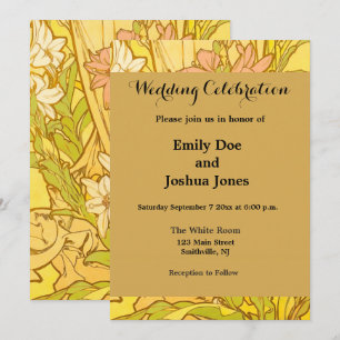 Alphonse Mucha Lily Flowers Pattern: Art Nouveau  Invitation