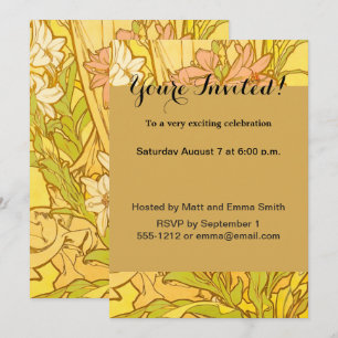 Alphonse Mucha Lily Flowers Pattern: Art Nouveau  Invitation