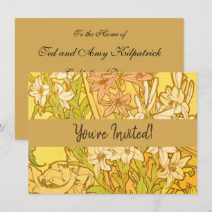 Alphonse Mucha Lily Flowers Pattern: Art Nouveau  Invitation