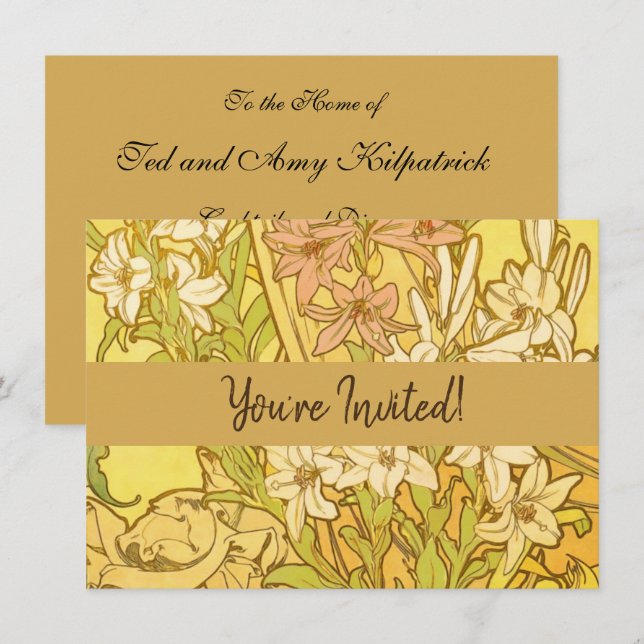 Alphonse Mucha Lily Flowers Pattern: Art Nouveau  Invitation (Front/Back)