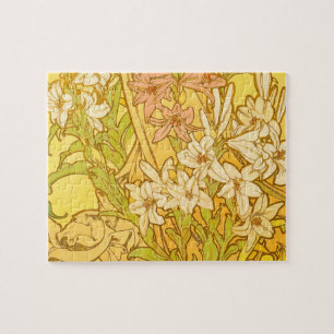 Alphonse Mucha Lily Flowers Pattern: Art Nouveau  Jigsaw Puzzle