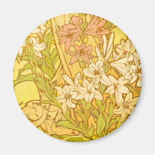 Alphonse Mucha Lily Flowers Pattern: Art Nouveau  Magnet