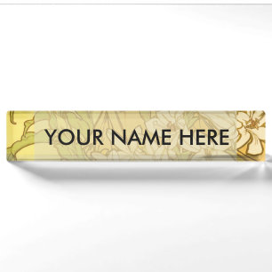 Alphonse Mucha Lily Flowers Pattern: Art Nouveau  Nameplate