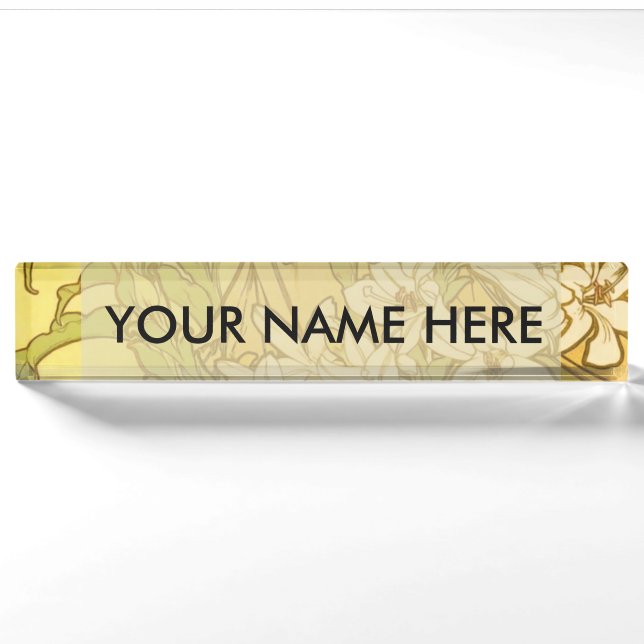 Alphonse Mucha Lily Flowers Pattern: Art Nouveau  Nameplate (Front)