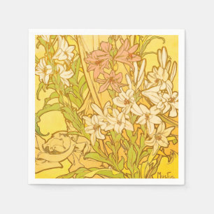 Alphonse Mucha Lily Flowers Pattern: Art Nouveau  Napkin