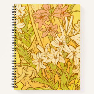 Alphonse Mucha Lily Flowers Pattern: Art Nouveau Notebook